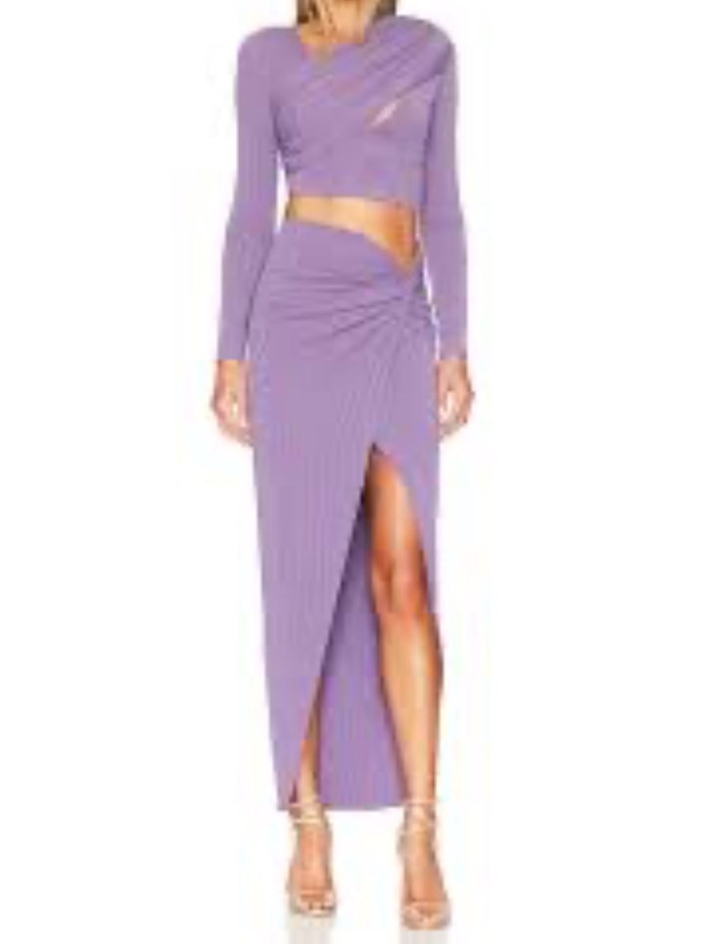 h:ours Lilac Pleated Knit Top with Strap Detail